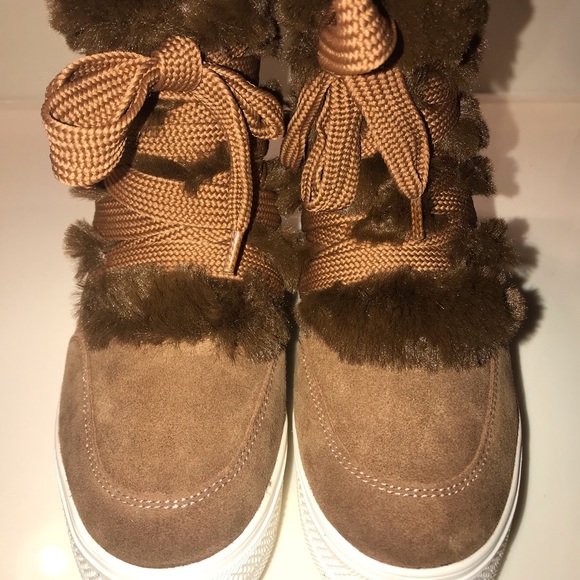 🆕 Steve Madden Wharton  Wedge Winter Laceup Boot 8.5 Chestnut - Picture 3 of 7